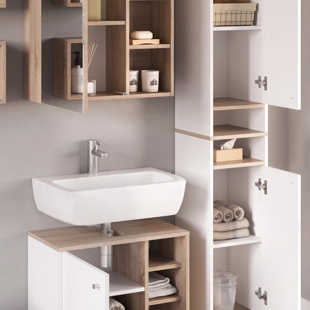 Vicco Set mobili bagno Bianco 4 parti, con armadio alto