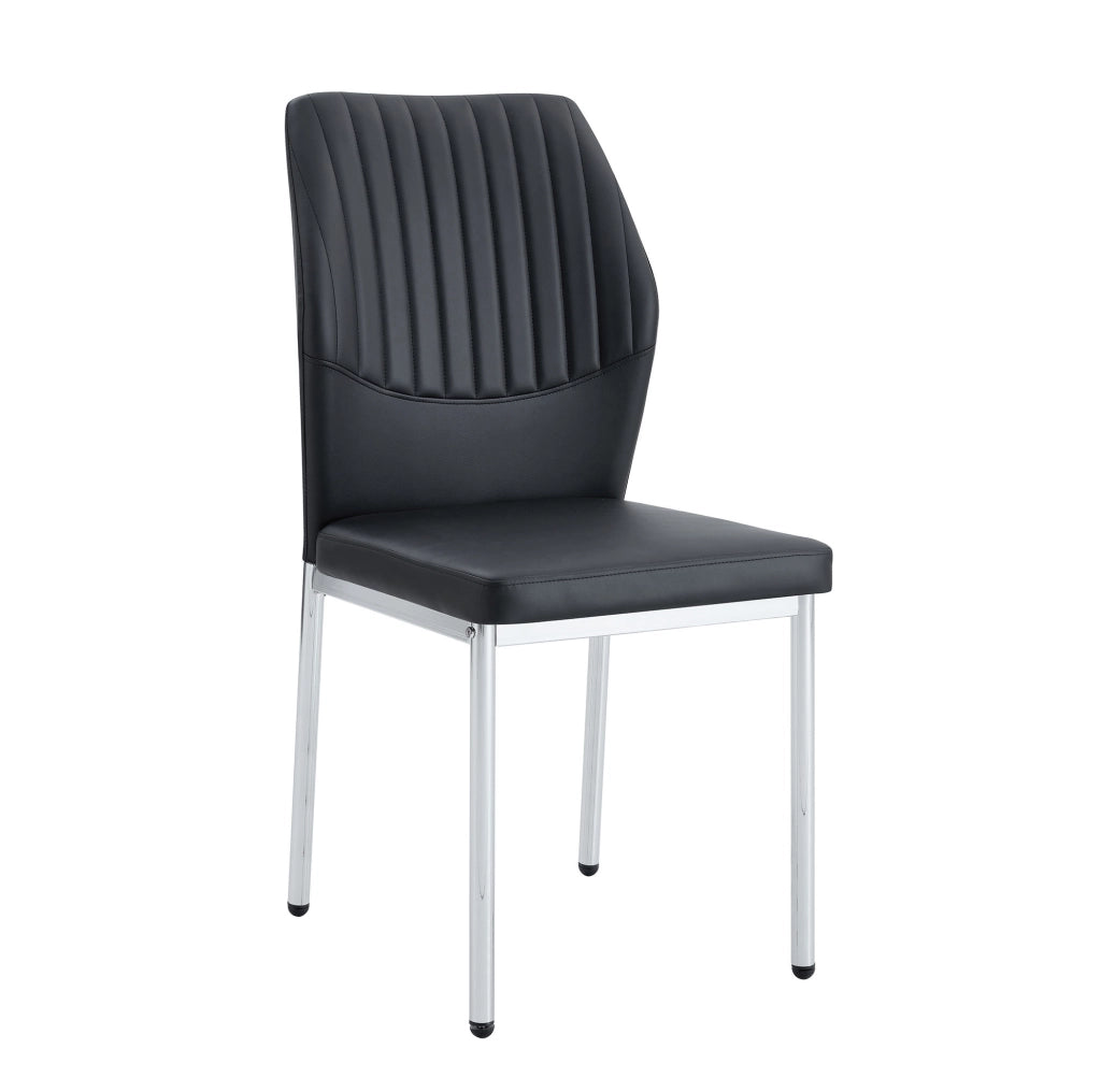 Set di 4 sedie da pranzo moderne in PU nero con gambe in metallo argento; altezza 93 cm