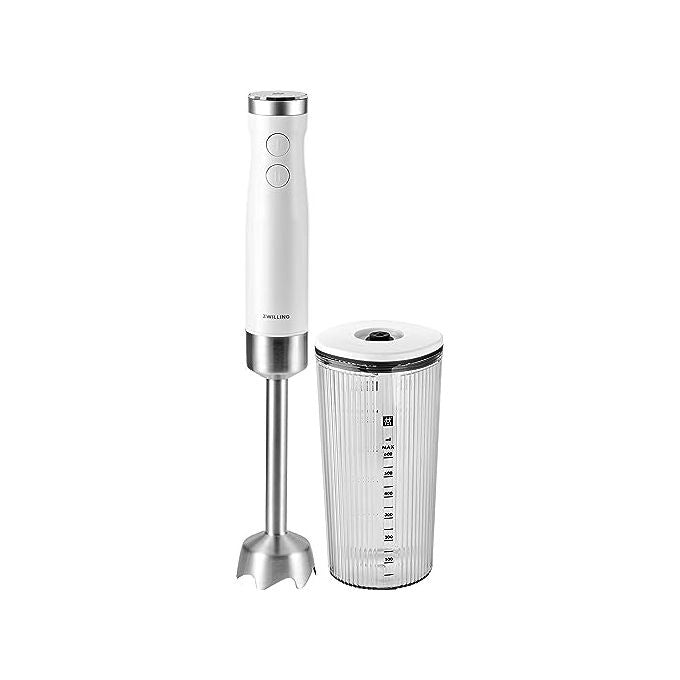 ZWILLING 1021604 Enfinigy Frullatore a Immersione 800W 9 Velocita' Regolabili Funzione Pulse Lama Piranha in Acciaio Inossidabile Bicchiere 600 ml colore Bianco