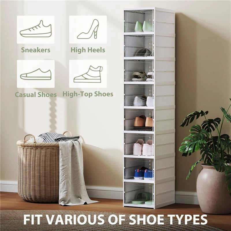 SCARPIERA CON 8 CONTENITORI PER SCARPE IMPILABILI E PIEGHEVOLI CON PANNELLO TRASPARENTE BIANCO