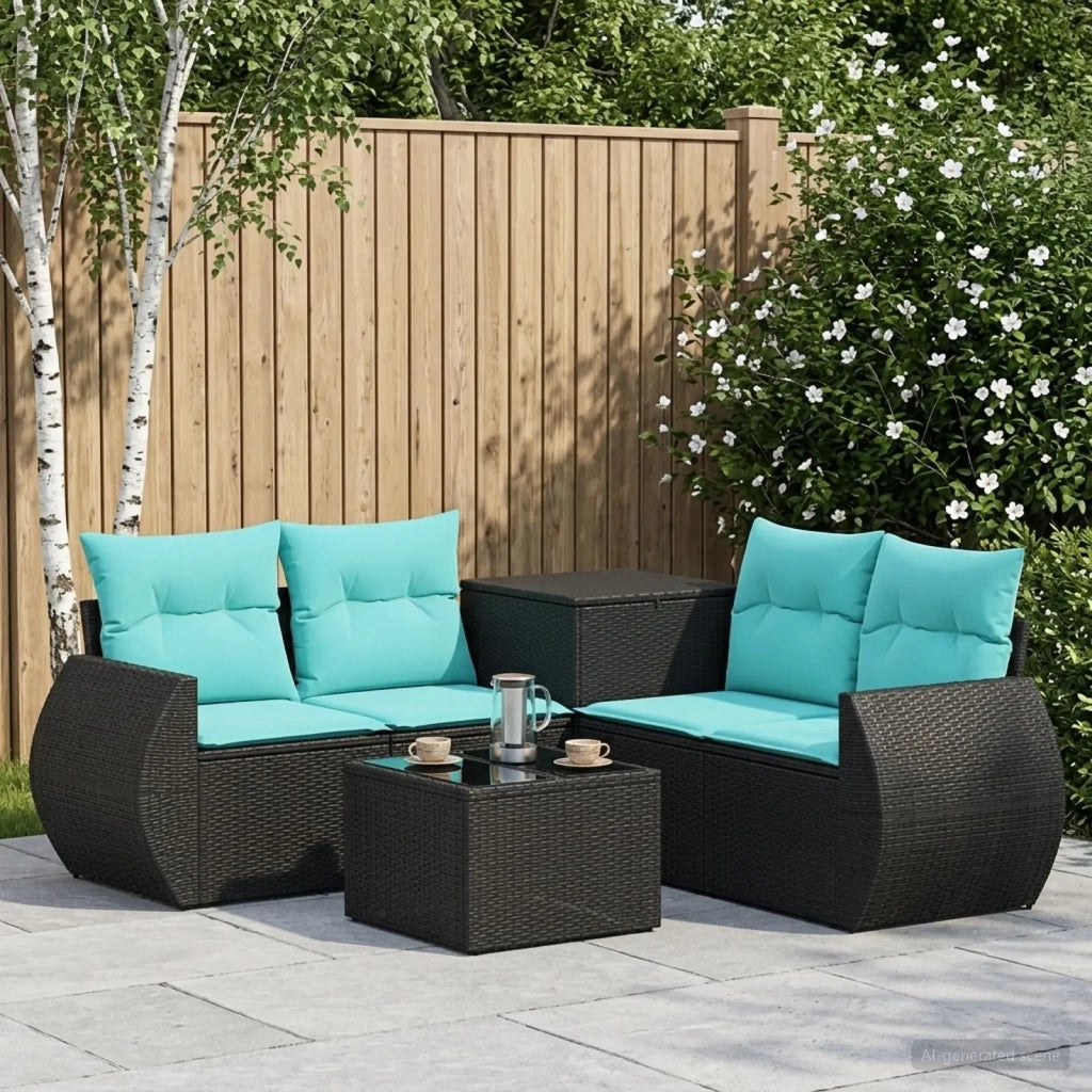 Set di divani 6 pz Nero e Blu Rattan sintetico e Acciaio 3447498
