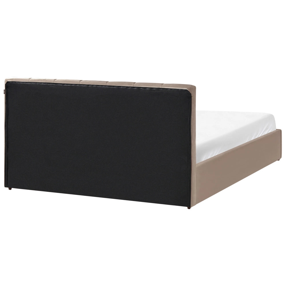 Letto matrimoniale contenitore Rivestimento in velluto beige 160 x 200 cm con testiera a doghe