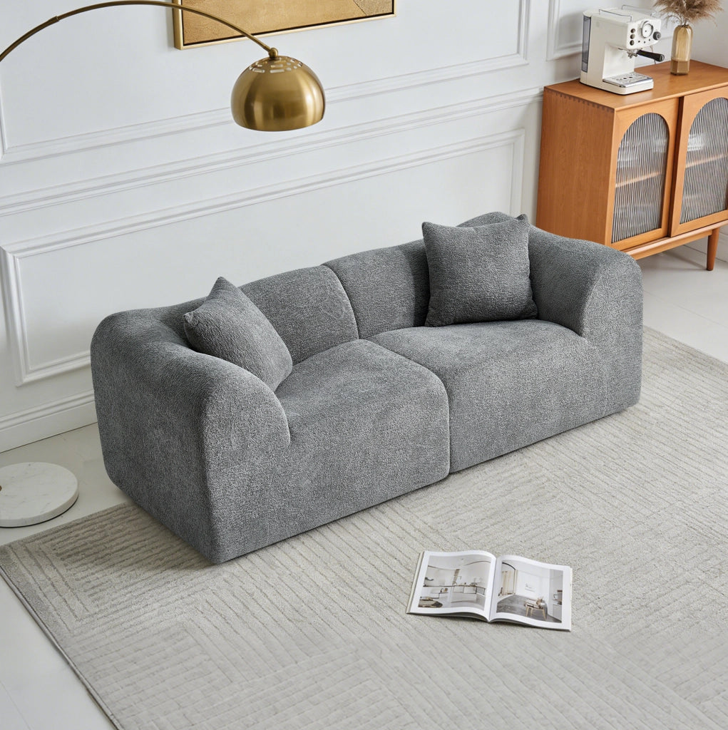 Divano 2 posti 194 x 87 x 67 cm grigio, design compatto, velluto con 2 cuscini