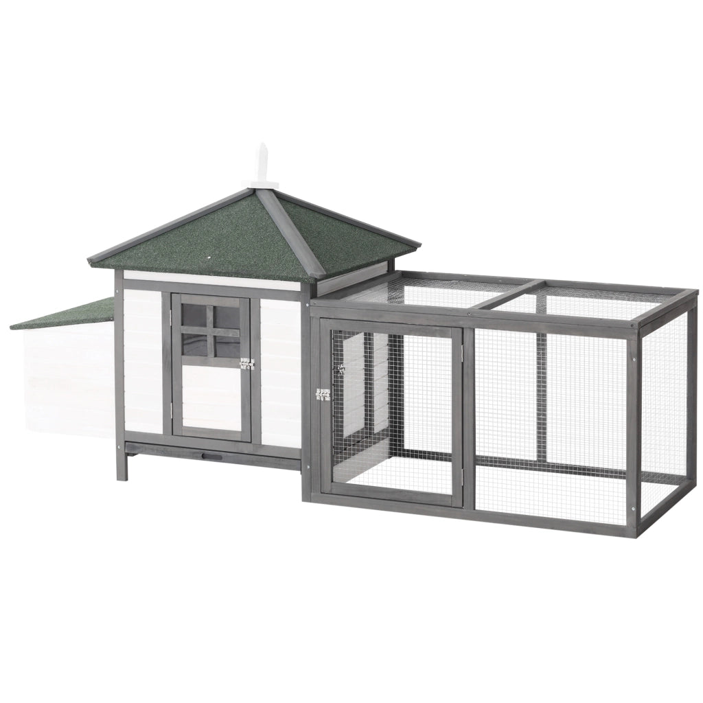 Casetta da giardino per galline nane in legno con recinto posatoio e nido accessibile grigio 196 × 76 × 97 cm