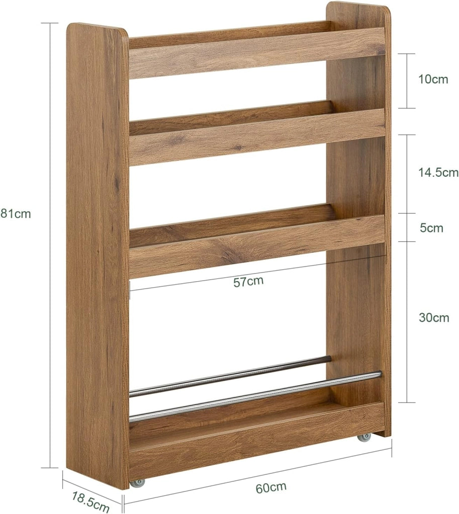 Carrello Slim per Cucina e Bagno con 4 Ruote Scaffale Salvaspazio a 4 Ripiani con Aste Antiscivolo Unità di Stoccaggio per Cucina, Bagno, Forniture per Bellezza o Artigianato 60x18x82cm NSR01-PF