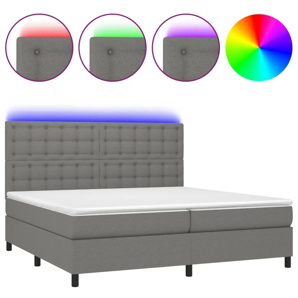 Letto a Molle Materasso e LED Grigio Scuro 200x200cm in Tessuto cod mxl 63452