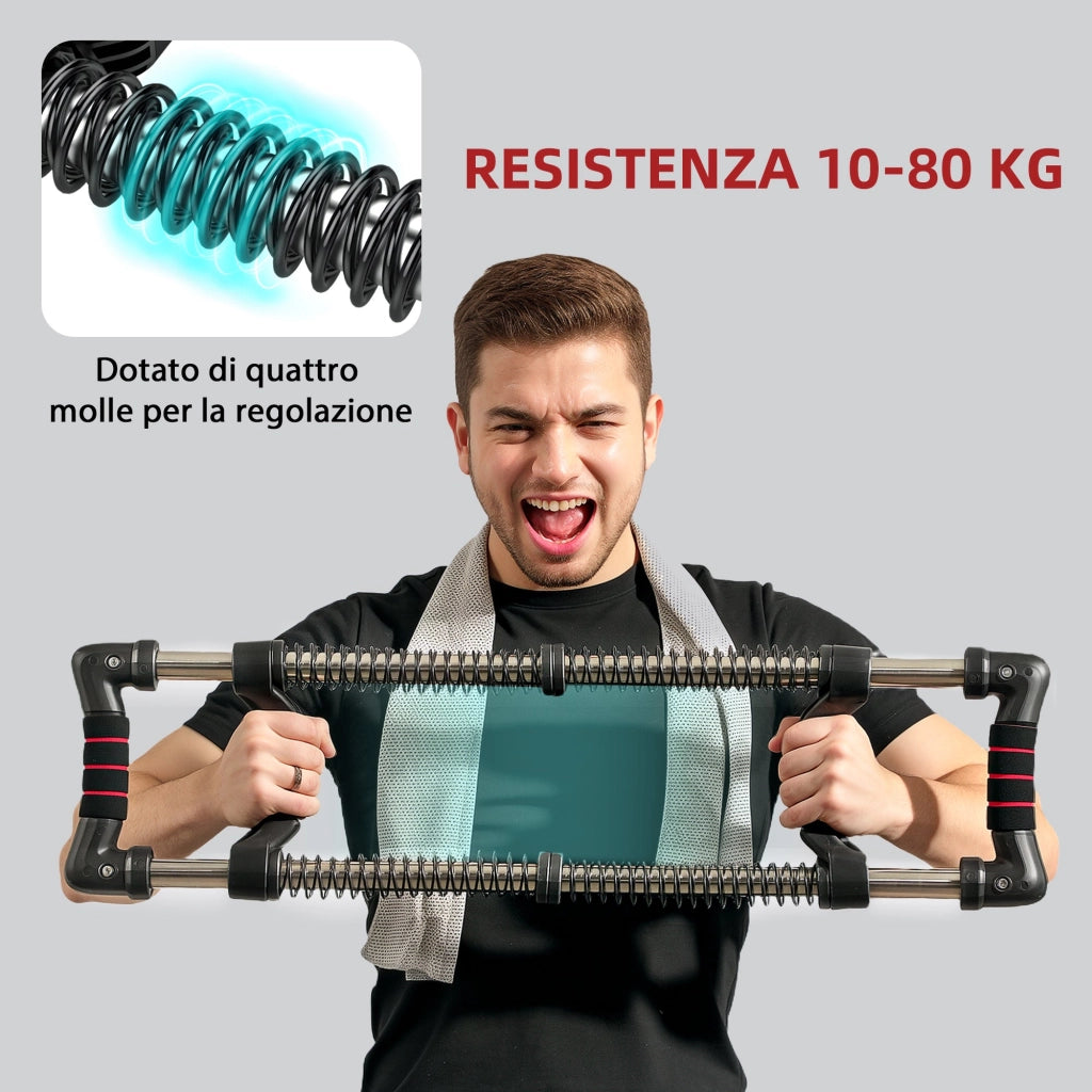 Power Twister Estensore per Pettorali a 4 Molle con Resistenza da 10 a 50 kg in Acciaio Inox Nero