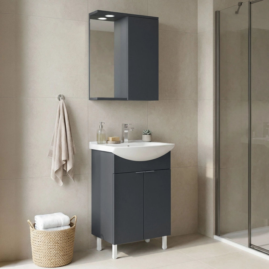 Set mobile lavabo con specchio (2 pezzi) "Purus 55" - 55 x 50 x 83 cm - Antracite opaco