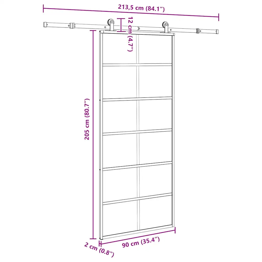 Porta Scorrevole con Ferramenta 90x205cm Vetro ESG Alluminio 3332843