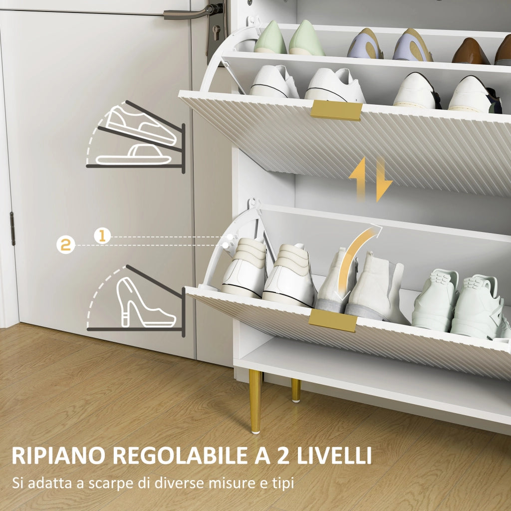 Scarpiera Slim con 2 Cassetti Ribaltabili per 12 Paia di Scarpe 60x24x91,5 cm Design Moderno in MDF Bianco