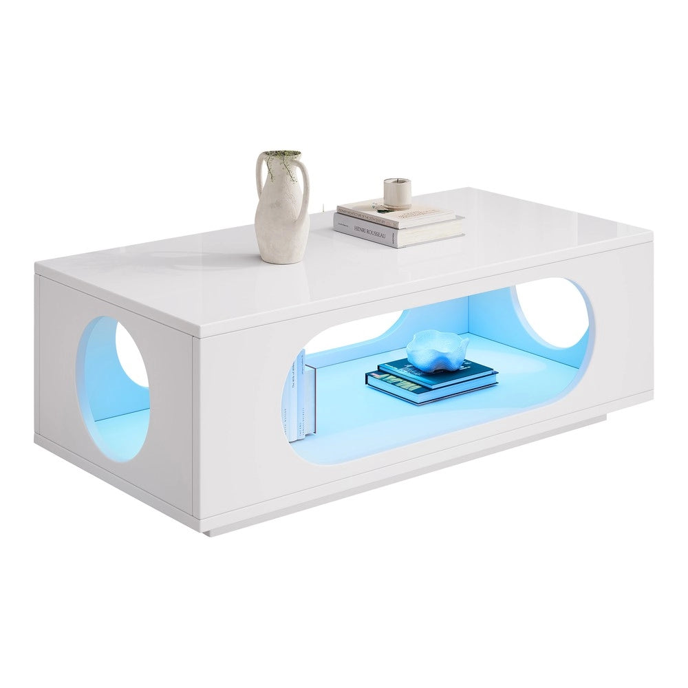 Tavolino da caff¨¨ LED con app - Zephmum- 100x50x35cm, MDF, 30kg, bianco