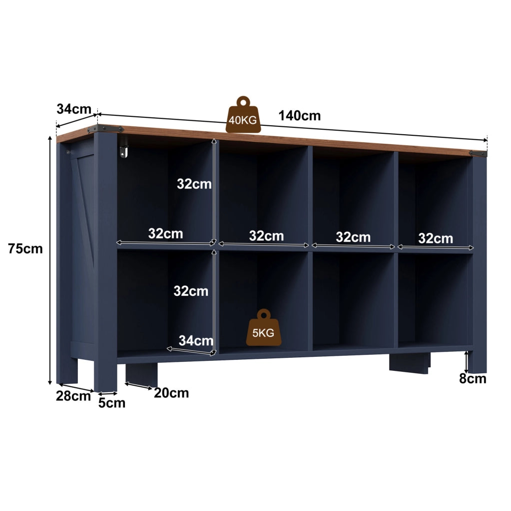 Mobile libreria con 8 vani aperti 140 x 34 x 75 cm in MDF blu