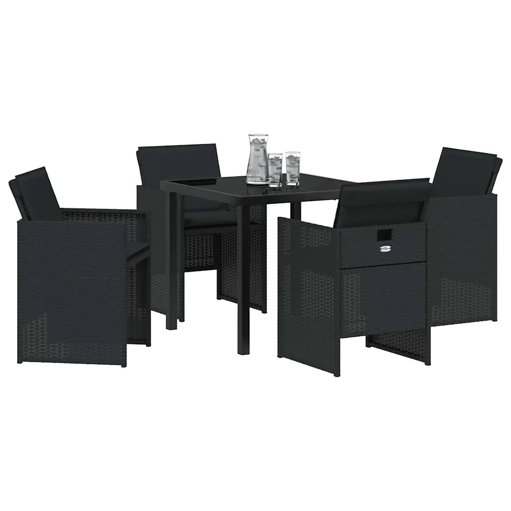 Set da Pranzo per Giardino con cuscino 5 pcs Nero polyrattan 3379944