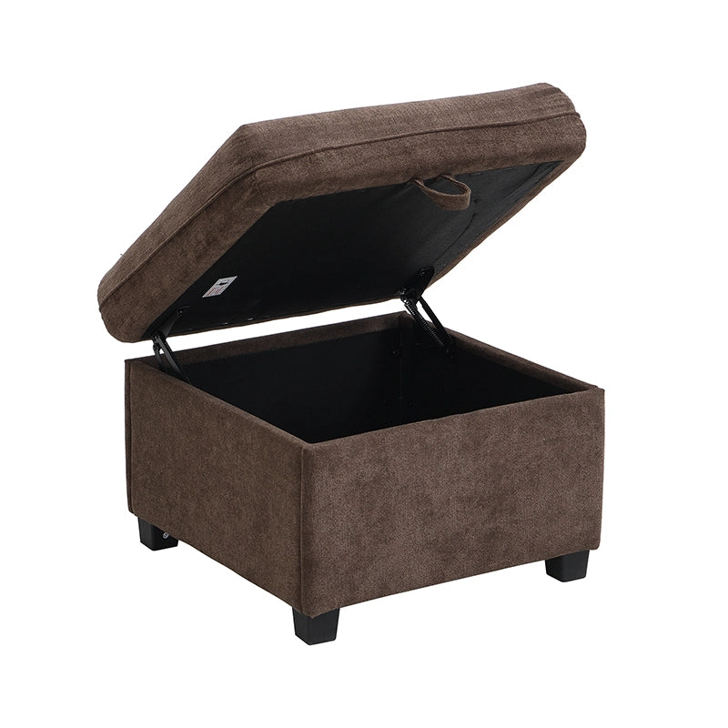 OKWISH Divano ad Angolo Modulare 3 Posti, Funzione Letto con Contenitore e 2 Pouf, Ciniglia e Schiuma, Marrone Antico