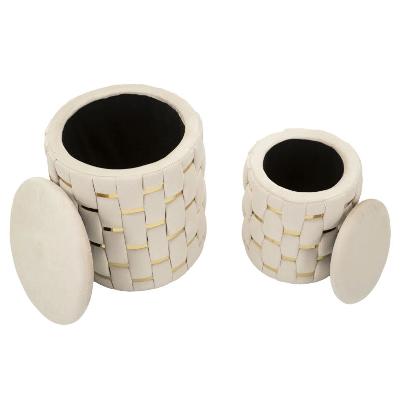 Puff Con Contenitore Shanty Crema Set 2 Pz cm ø 37x42-28x35