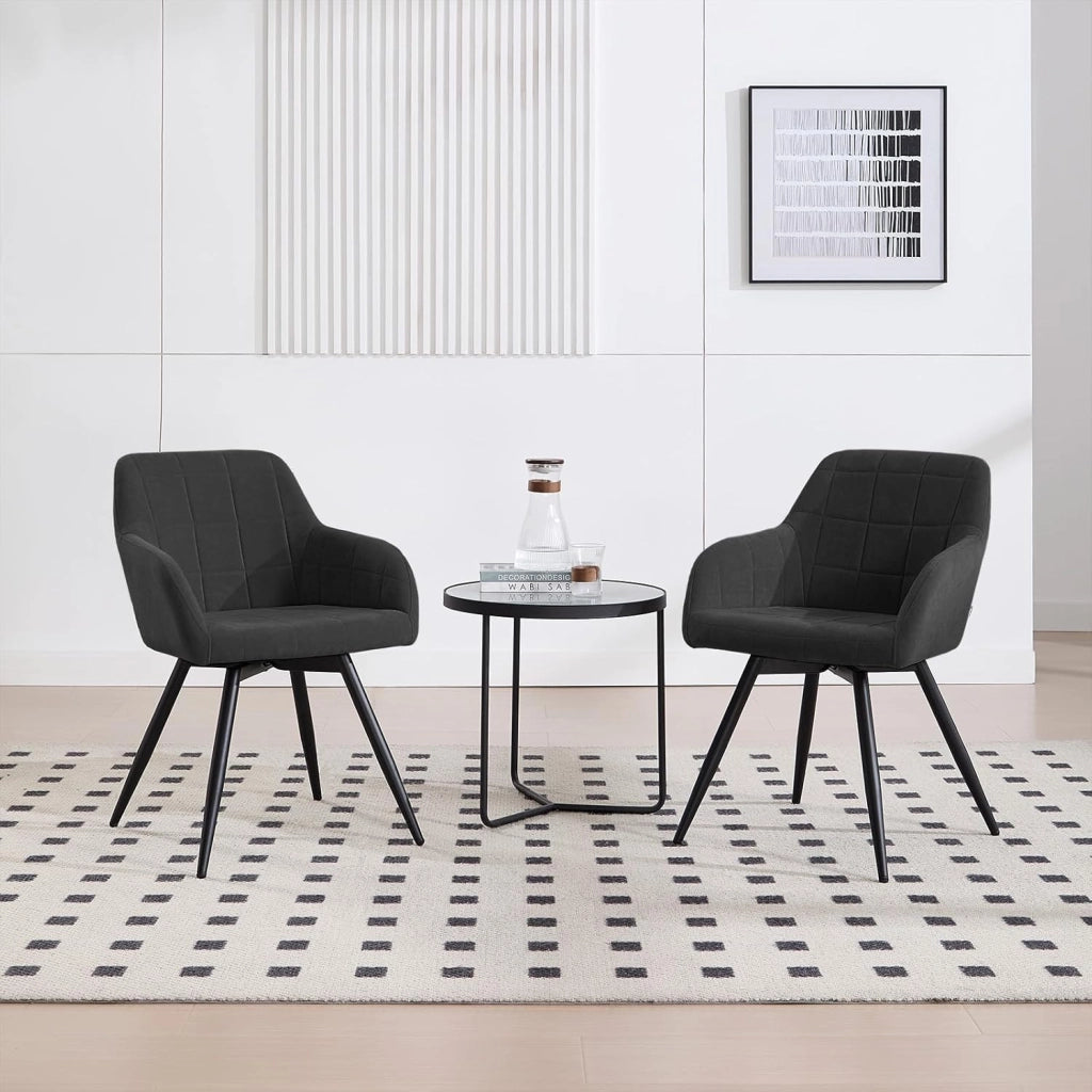 Sedia da Pranzo Girevole, Sedia da Cucina Ergonomica Imbottita in Velluto con Gambe in Metallo, Poltrona per Salotto, Ufficio, Camera da Letto, Balcone, Nero, EZS85sz-1