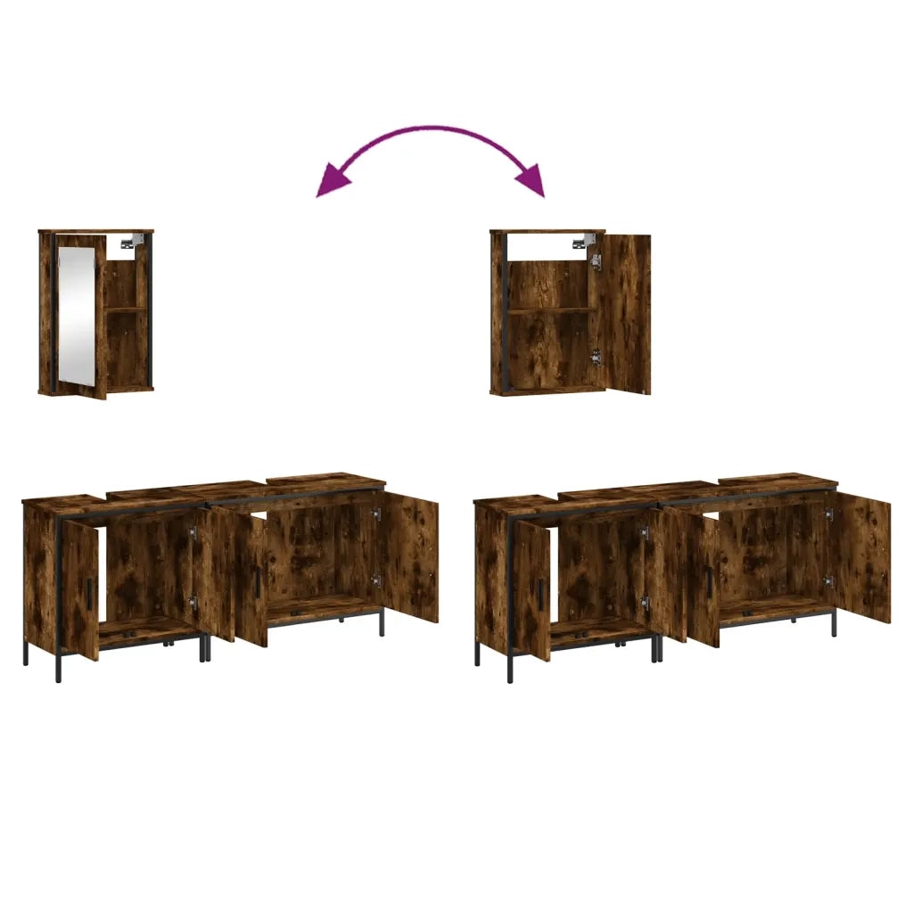 Set Mobili da Bagno | Armadio da bagno 3 pz Rovere Fumo in Legno Multistrato