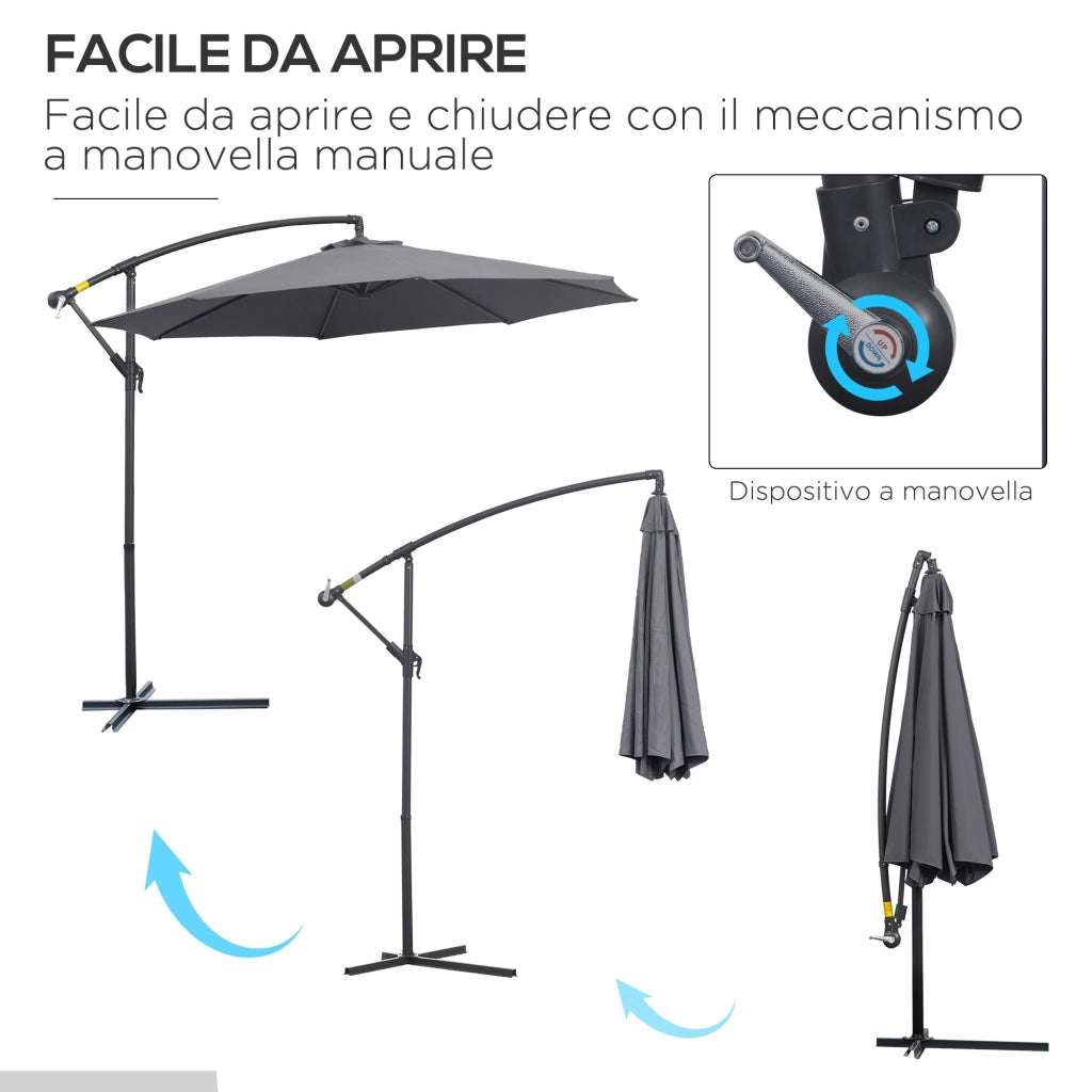 EasyComfort Ombrellone da Giardino 3x2.5 m a Braccio e Inclinabile con Manovella, in Acciaio e Poliestere Grigio