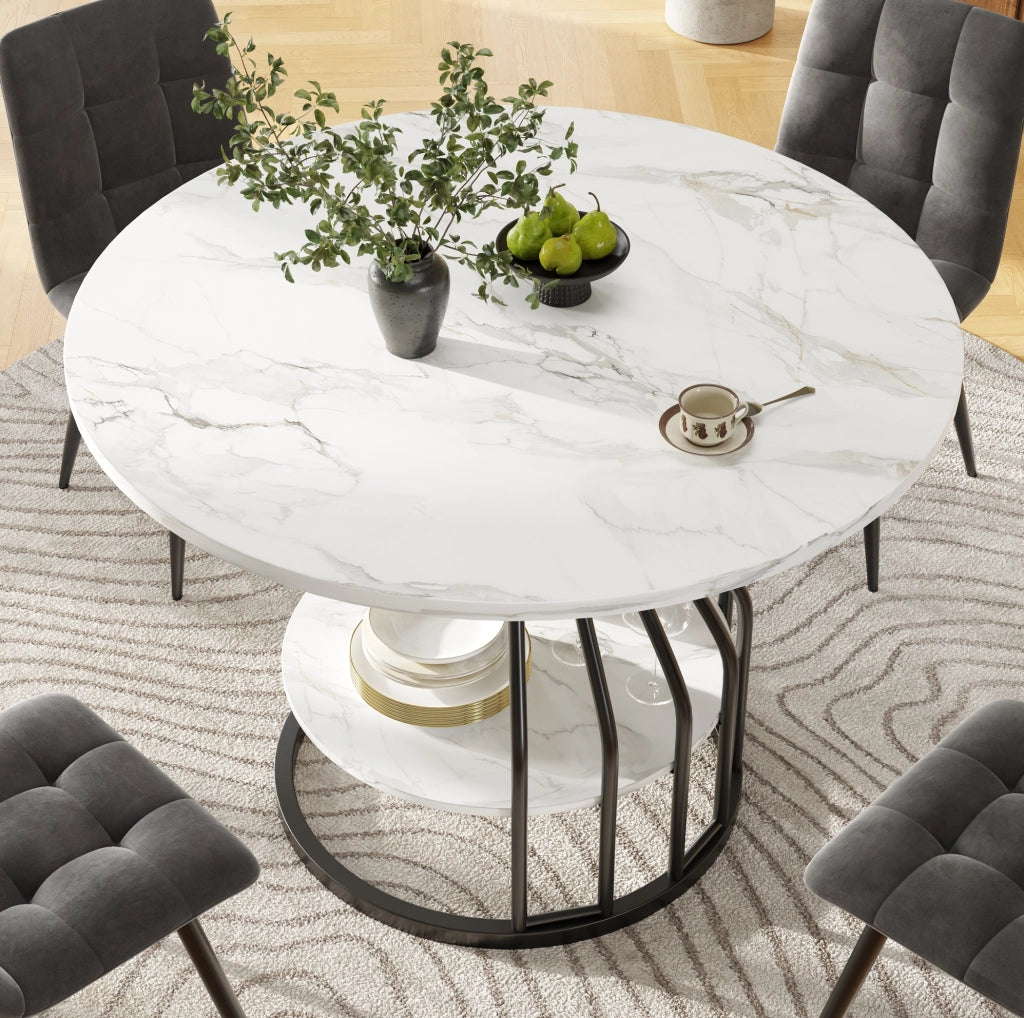 Set da pranzo 80x80x76 cm con tavolo rotondo e 4 sedie; piano effetto marmo; metallo; velluto nero e grigio