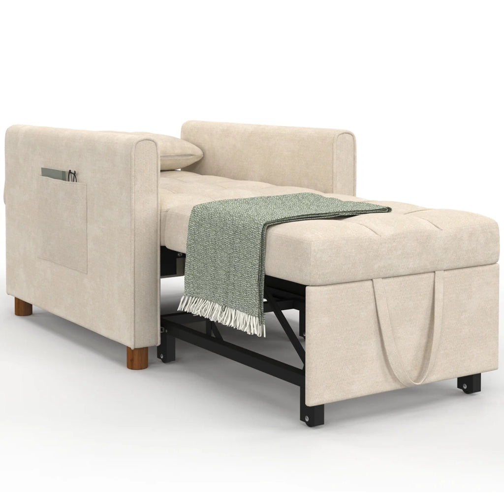IDMarket - Divano letto EMILE 1 posto 69 x 170 cm in ciniglia beige