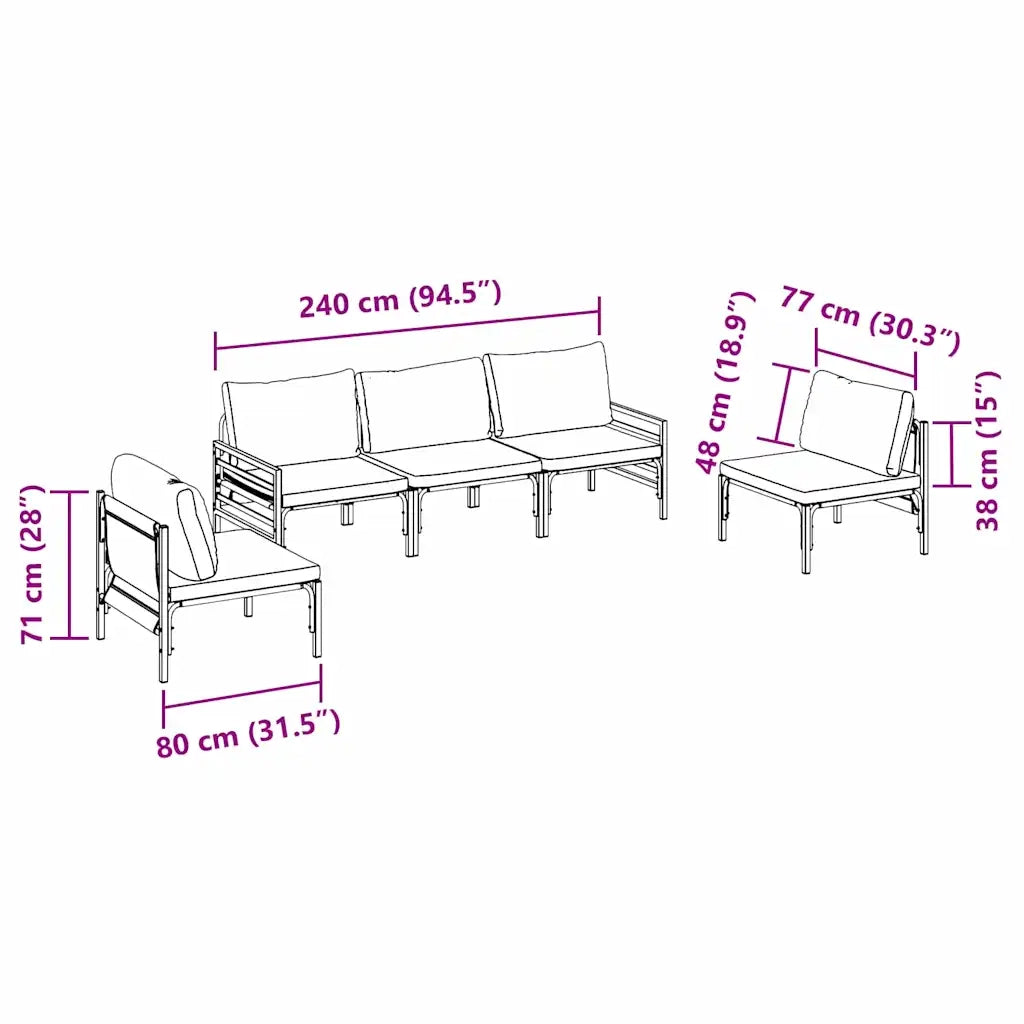vidaXL Set Divano da Giardino 5 pcs Antracite Acciaio