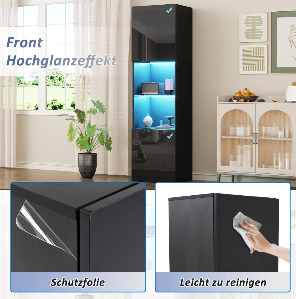 Vetrina alta nera lucida con LED Bluetooth 45x35x160 cm