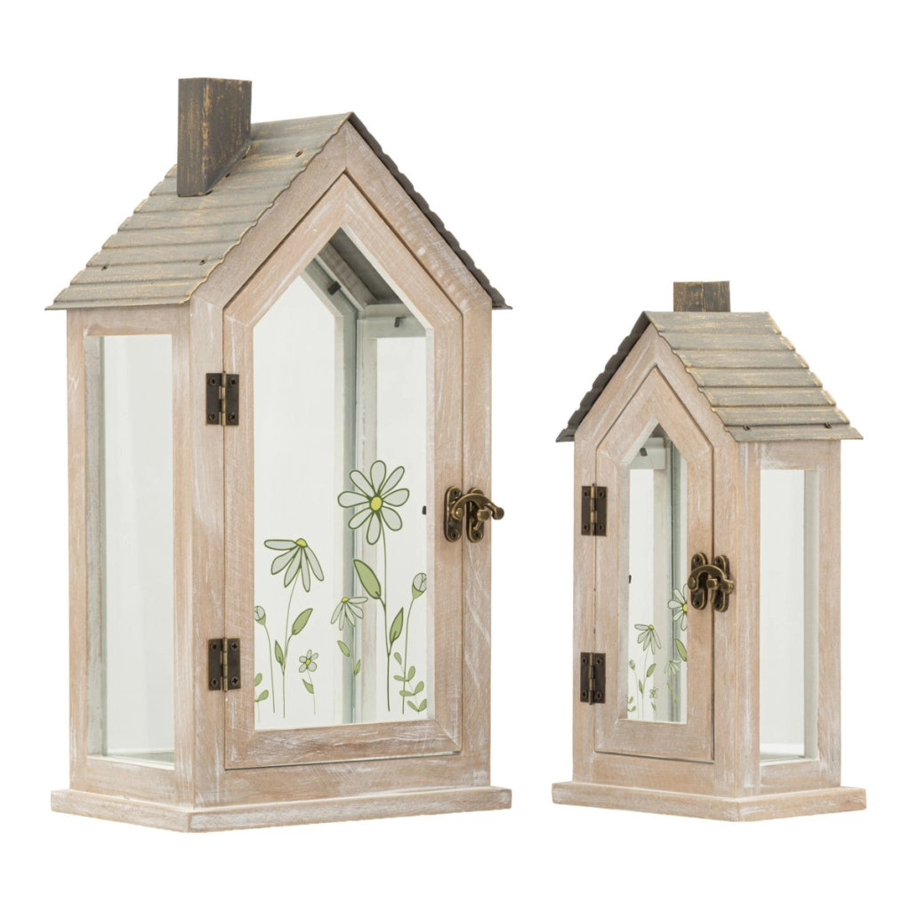 Set di due lanterne Home Flower in legno e vetro