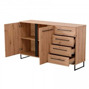 MOBILE CREDENZA IN LEGNO TRUCIOLARE BILAMINATO COLORE ROVERE ARTIGIANO E NERO CM 159 X 42 X 92,5 H OKX
