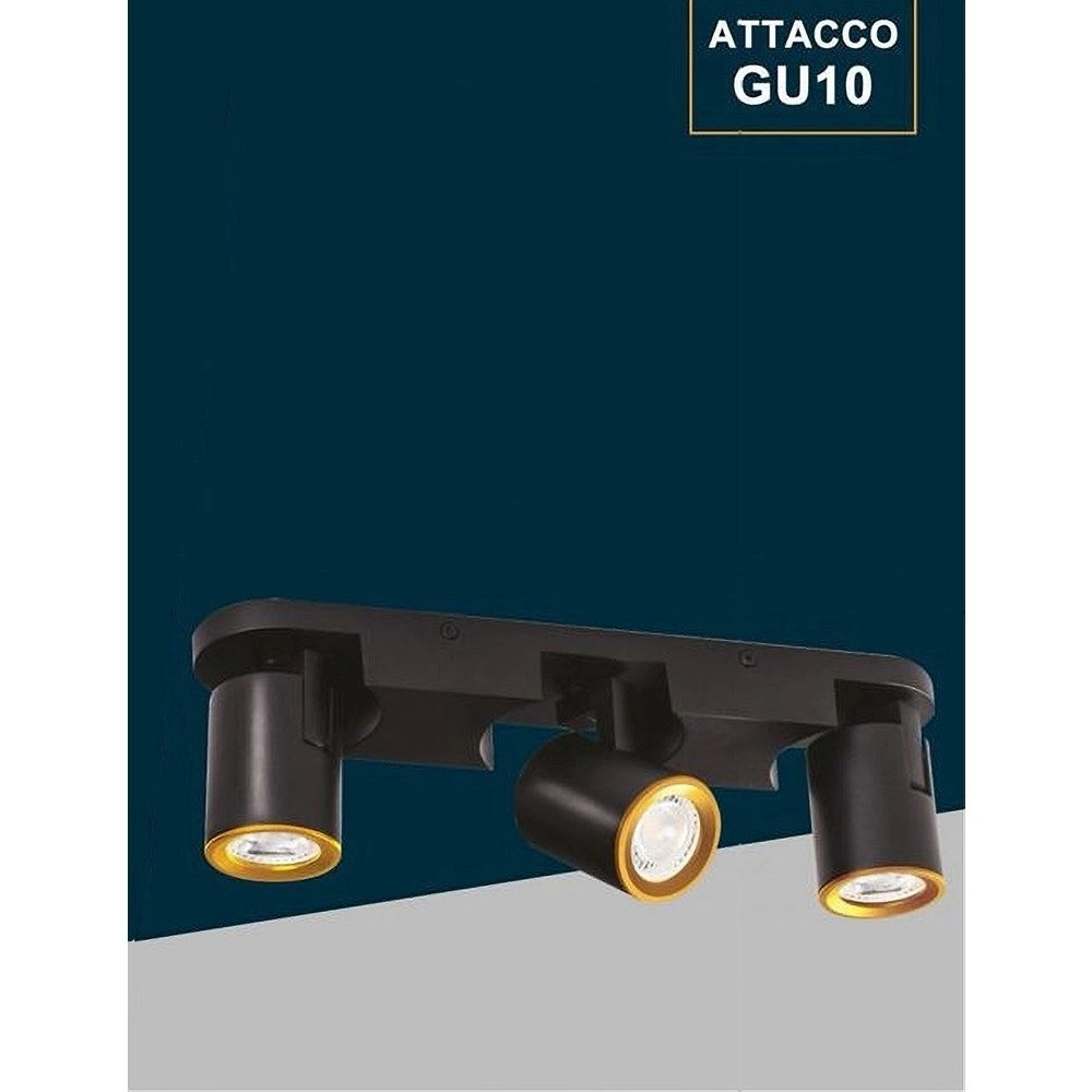 Trade Shop - Applique 3 Diffusori Orientabile Soffitto Parete Lampada Gu10 Bianco Nero Th8803 - Nero