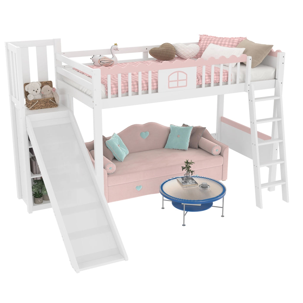 Letto a soppalco per bambini 90x200 cm con scivolo e LED