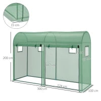 Serra Tunnel da Giardino per Piante e Orto, Serra da Balcone con 2 Porte Avvolgibili e 4 Finestre, Copertura in PE Struttura in Acciaio, 3x1x2m