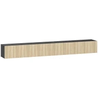 Mobile TV sospeso, per TV da 72", con 2 ante ribaltabili, 140 cm, Legno naturale e nero
