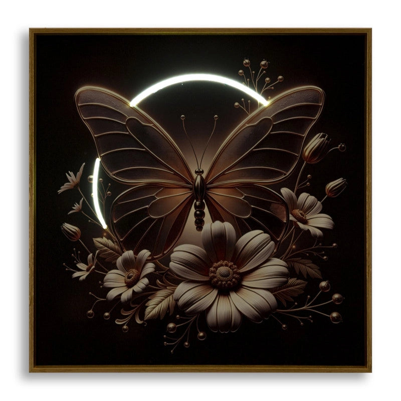 Stampa Con Led Su Tela Laccata Con Cornice Butterfly cm 50x4x50