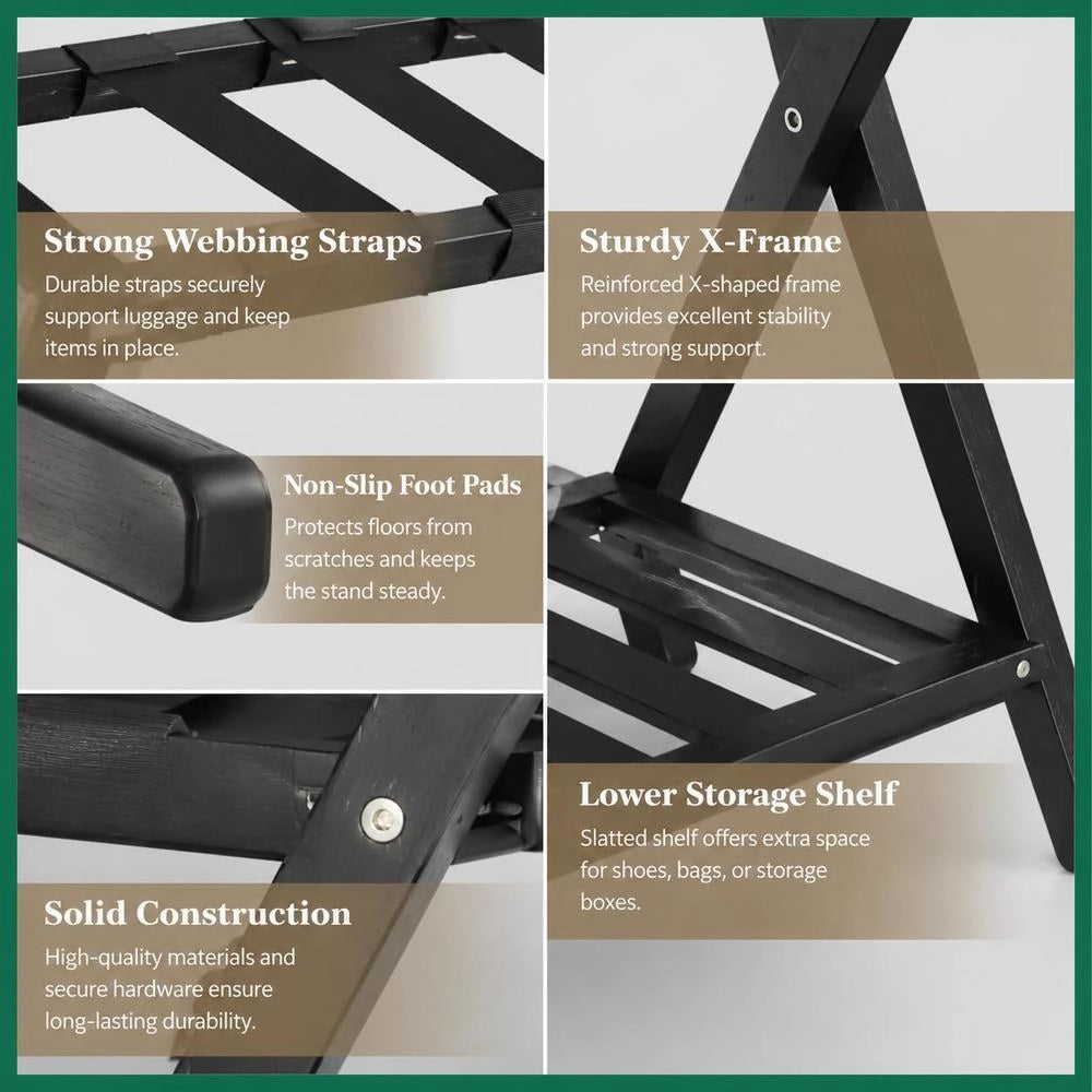 Luggage Rack, Black, 68x38x58 Cm, Bamboo