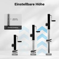 Piede stabilizzatore per rimorchi roulotte, max 900 kg, regolabile in altezza con manovella, con pedale e perno di sicurezza