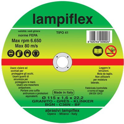 DISCO ABRASIVO TAGLIO GRANITO LAMPIFLEX - MM 115X22,2 H.MM 1,6- 25 pezzi