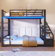 Letto a castello 90x200 cm con LED; legno e metallo nero
