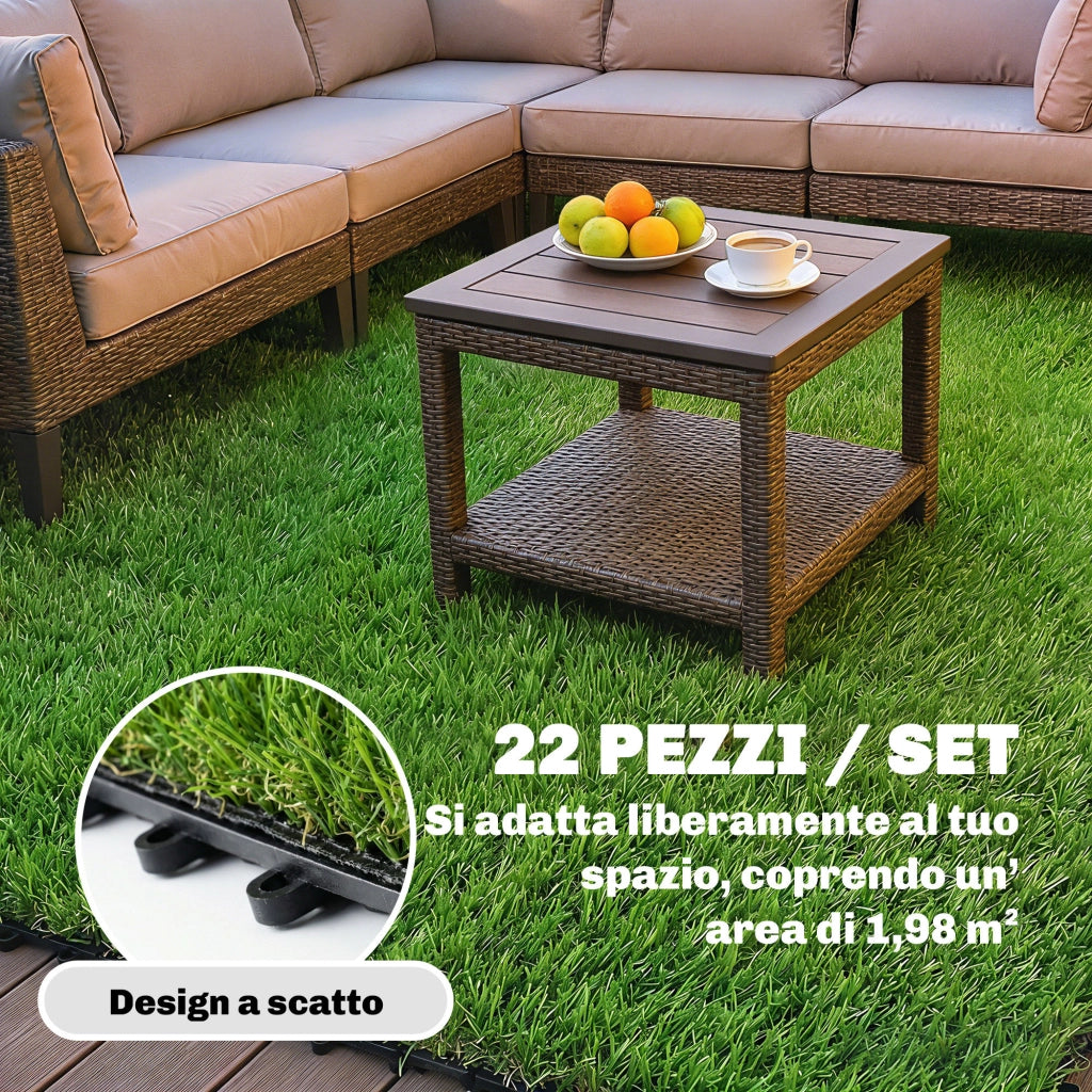 22 pezzi Erba Sintetica, Tappetino 30x30 cm, Pelo 25 mm, Verde