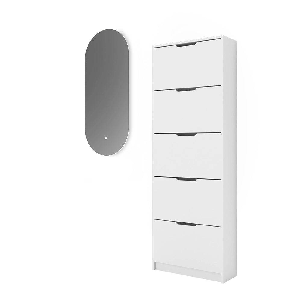 Vicco Scarpiera da ingresso Bianco 2 parti, con specchio LED