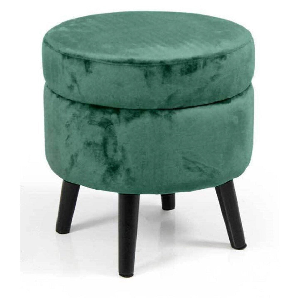 Trade Shop - Pouf Contenitore Poggiapiedi Sgabello Pouff Velluto Legno Verde 40x37cm 801709 -