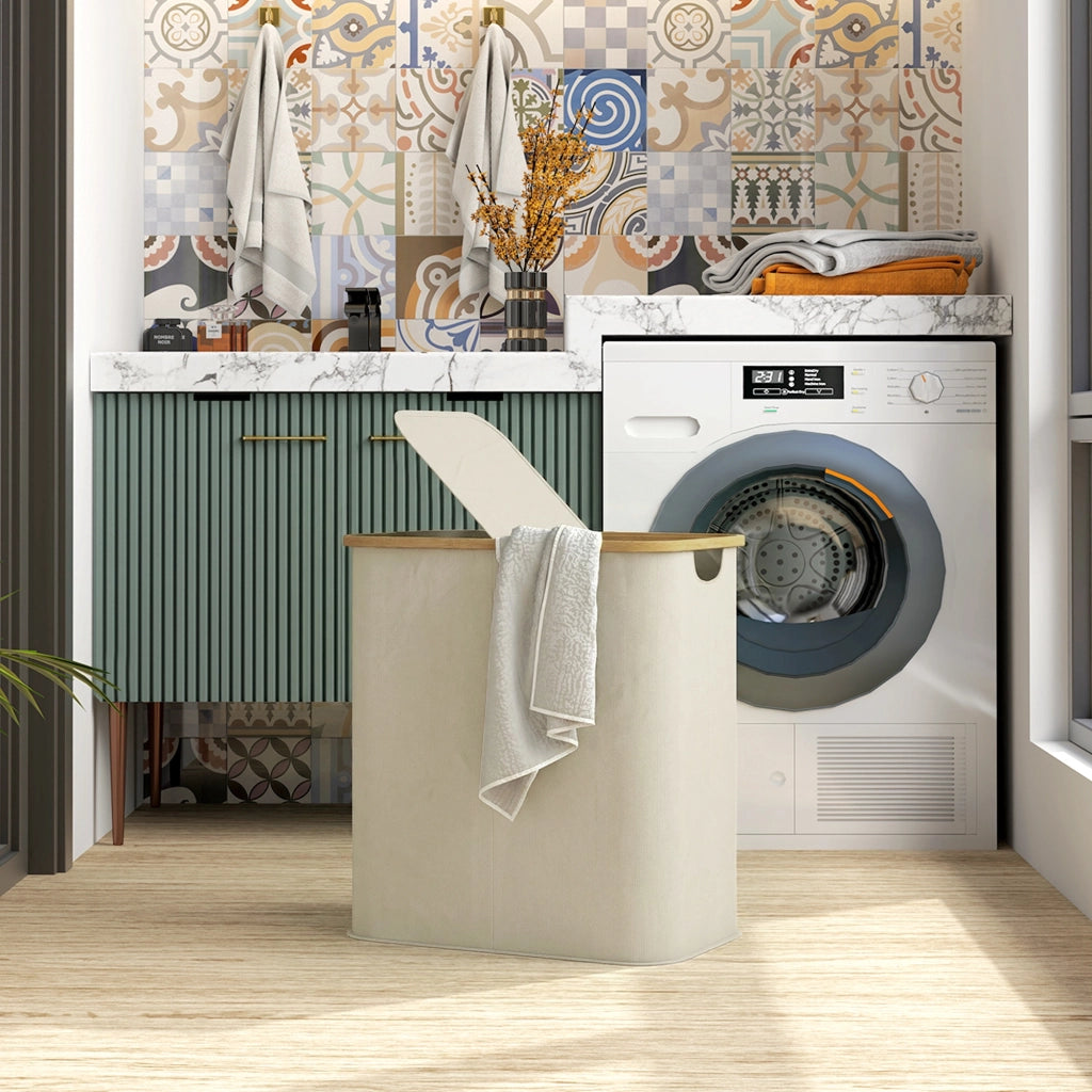 Cestino Pieghevole per Biancheria ¨C zephmum ¨C Beige, Plastica, 80 Litri