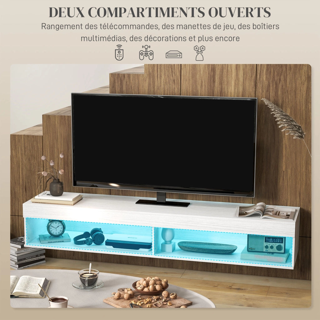 Mobile TV a parete con illuminazione LED ¨C zephmum ¨C bianco 180x40x30 cm