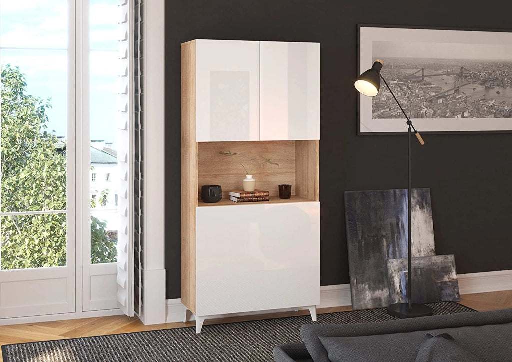 MOBILE SCRIVANIA COMPUTER LIBRERIA MEGAN H175x80x36cm BIANCO LUCIDO ROVERE