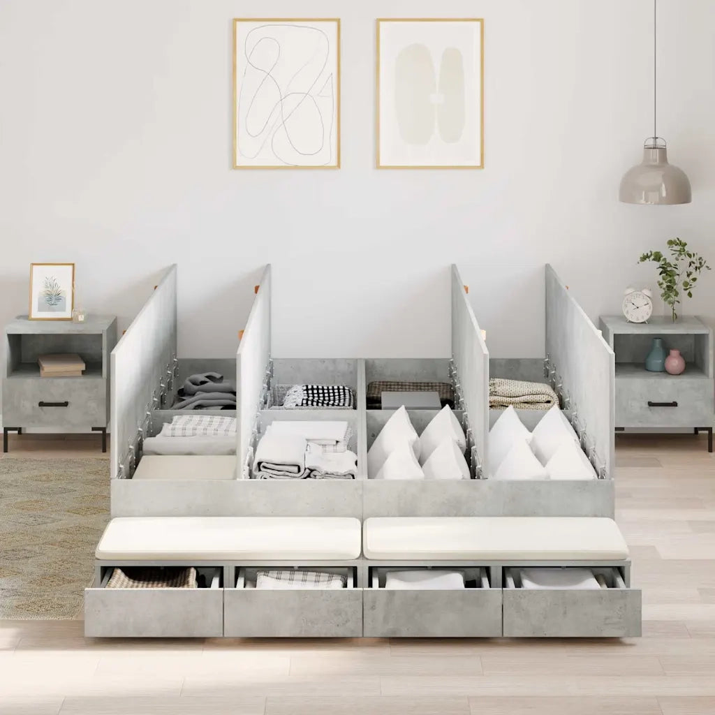 Struttura letto con contenitore con porta Grigio cemento 150 cm 3335648