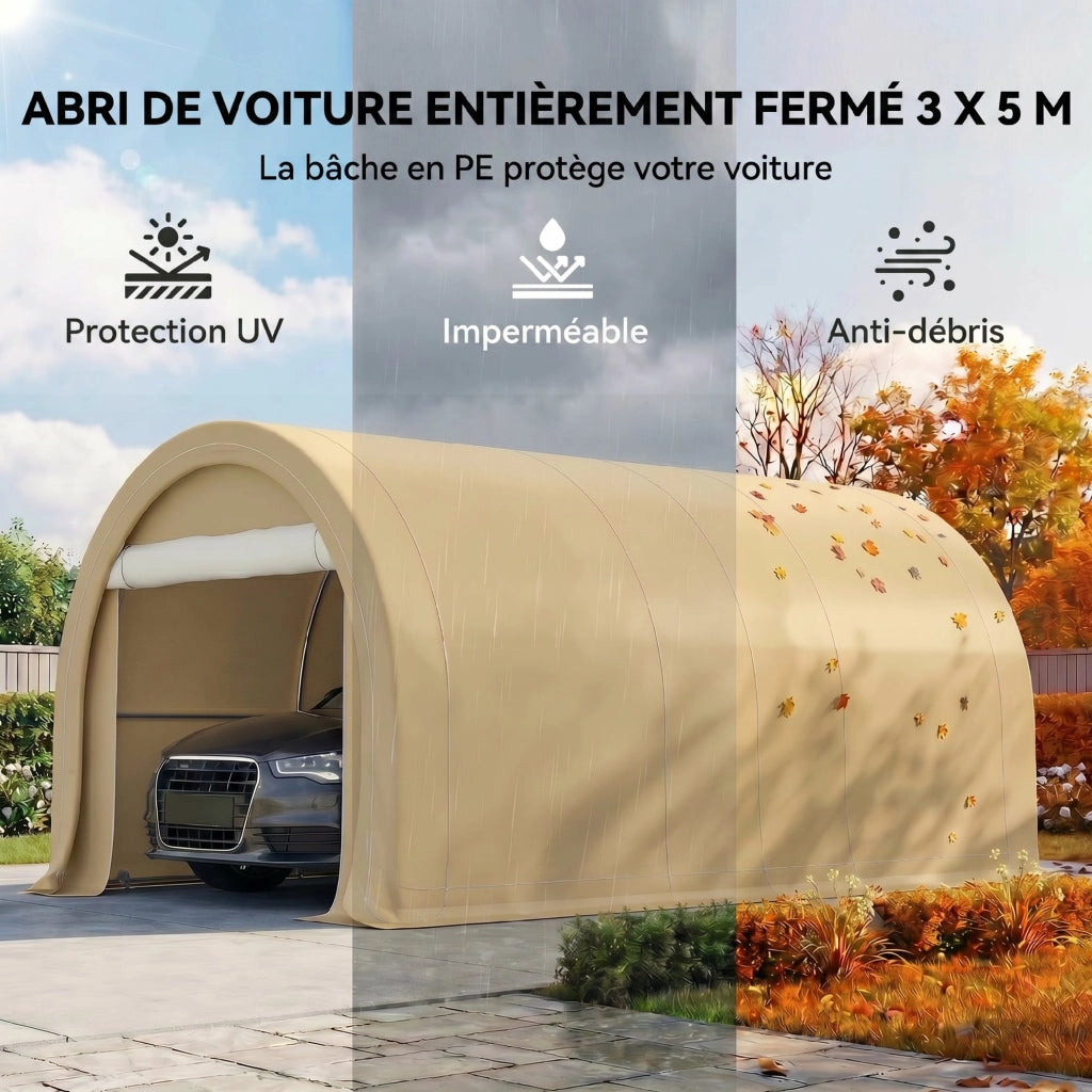 Tenda da giardino 5x3m con pareti laterali rimovibili protezione UV UPF 30+ beige