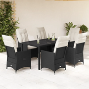 Set da Pranzo da Giardino 7 pz Nero con Cuscini in Polyrattan