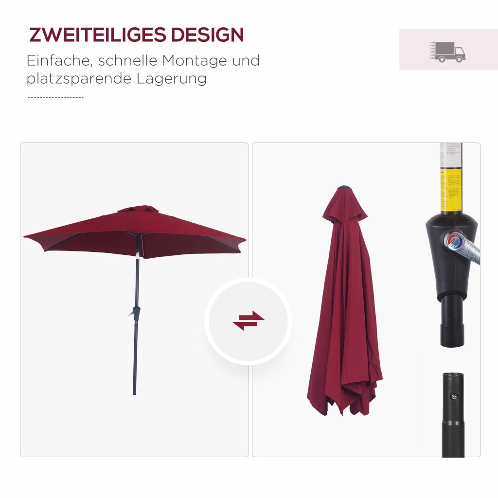 Ombrellone da Giardino con Manovella ¨C zephmum ¨C Rosso Poliestere ?2,6x2,35 m