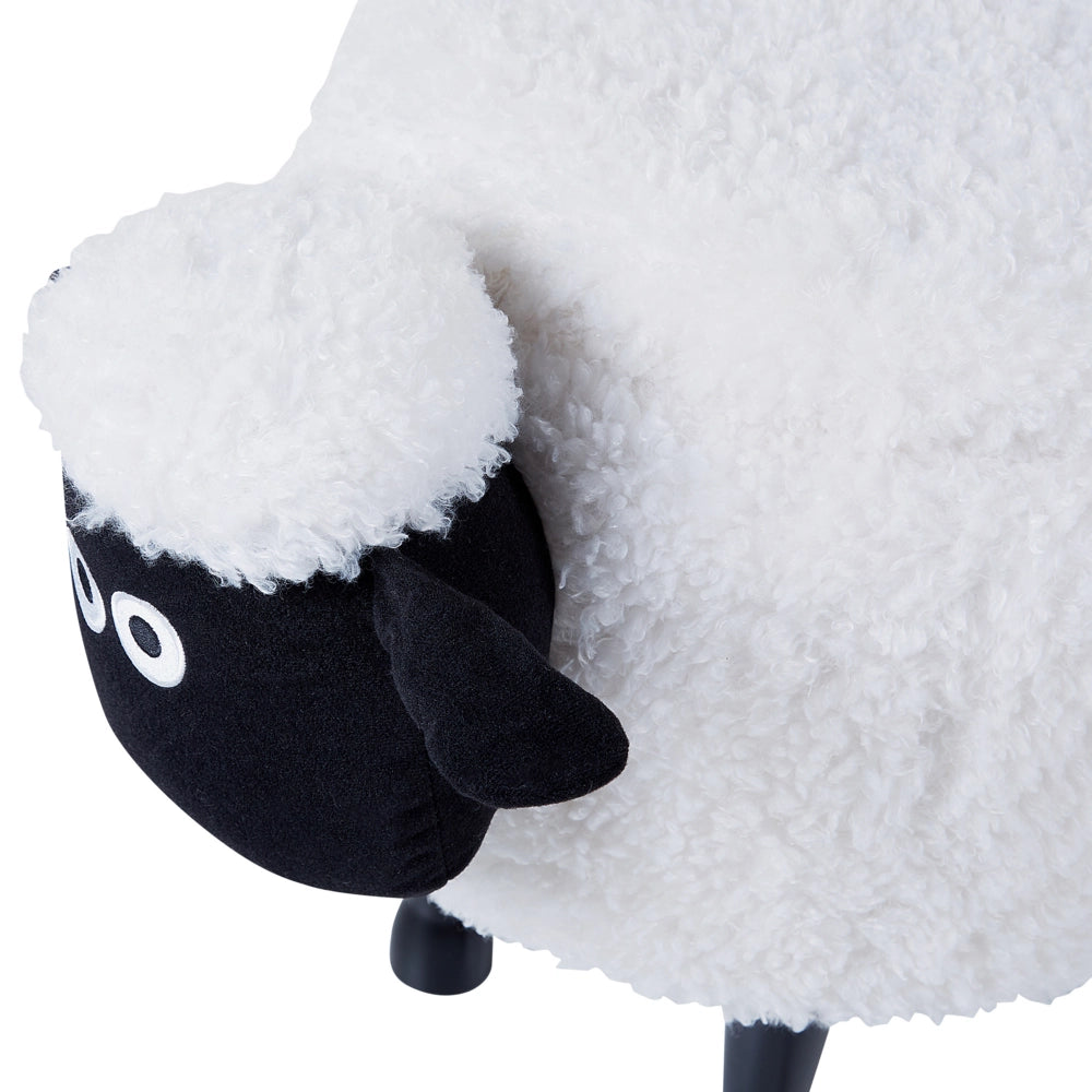 Pouf animaletto Sgabello per bambini Poggiapiedi in pelliccia sintetica bianco con gambe in legno portaoggetti Seggiolino per bambini