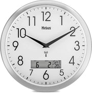 Radiogestita orologio da parete, 29 cm, silenzioso, display LCD per data e temperatura, bianco, modello 19422 - Multifunzionale e silenzioso