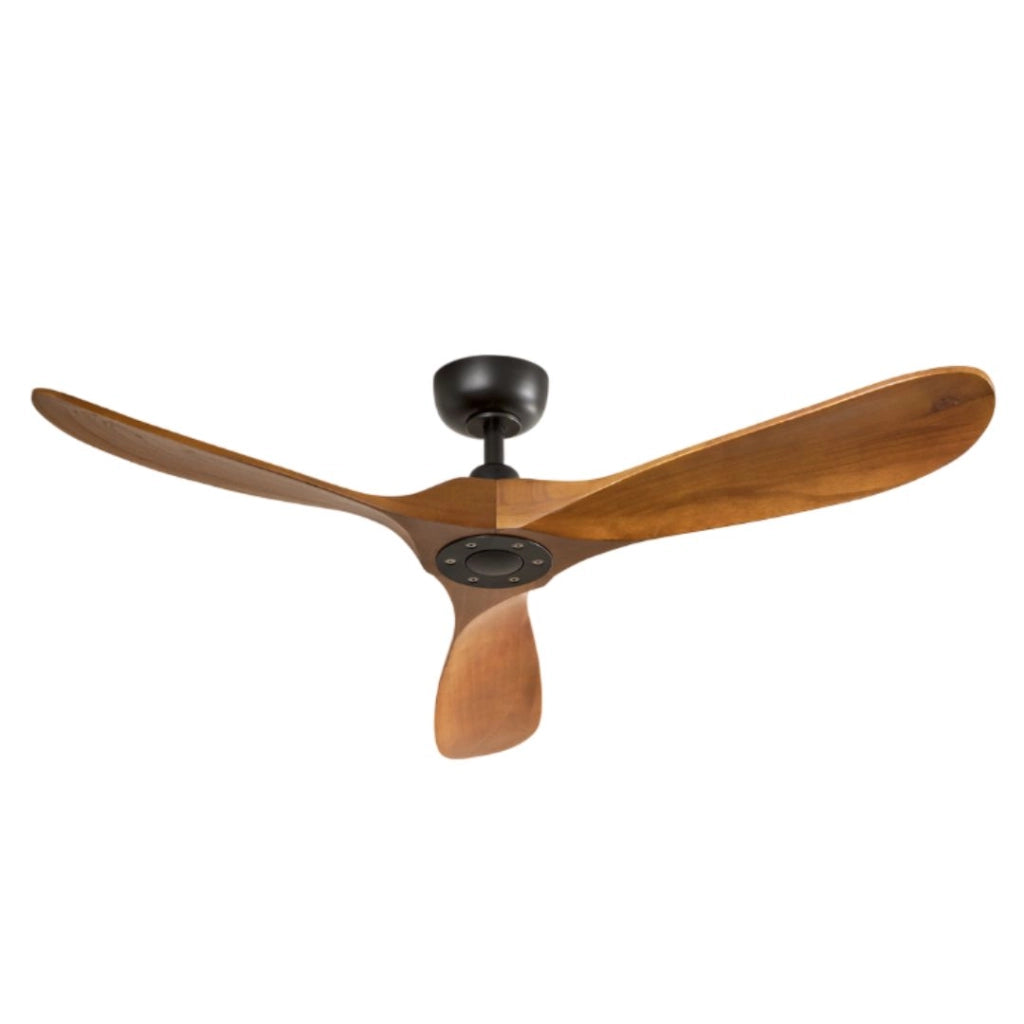 Ventilatore da Soffitto 7214 in Metallo Nero, 132 cm, Motore DC 26W, 3 Pale in Legno Noce Scuro, con Telecomando e 6 Velocità - Perenz